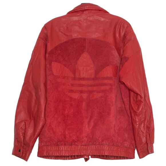Vintage Adidas Jacket Suede Leather Bomber 90s Streetwear Retro Y2K Red Medium